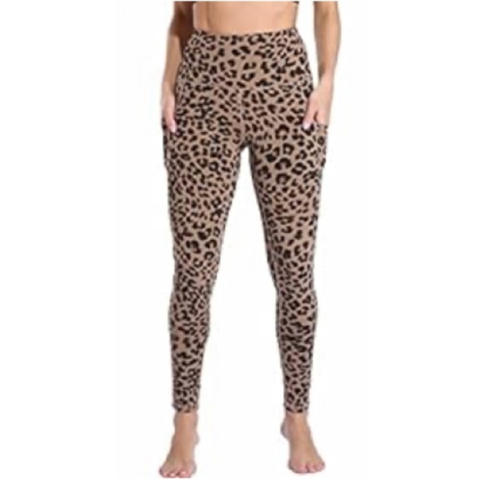 Oalka Women Yoga Pants Workout Running Leggings, cheetah print, size M